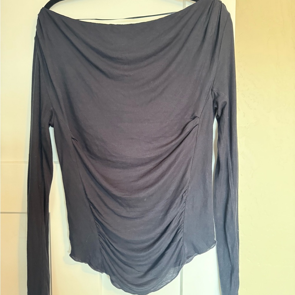 Free People Intimately Black Ruched Boatneck Long Sleeve Top — Size L - Picture 2 of 5
